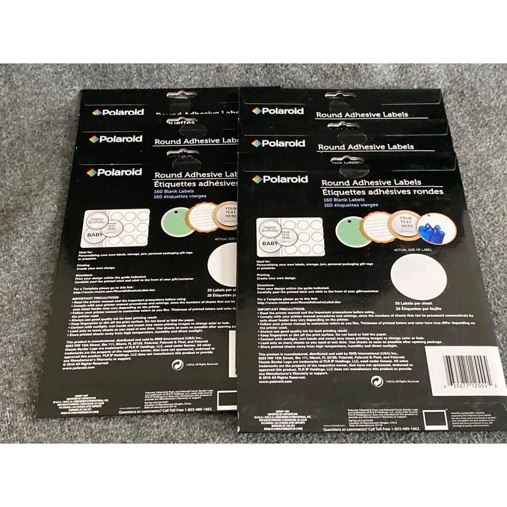 VTG Polaroid Round Adhesive Label Blank 160 Ct Lot of 8 Package 1 Pack Rectang